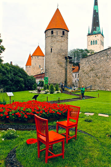 tallin castle with red chairs